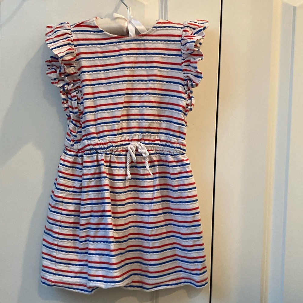Janie and Jack Red White Blue Striped Ruffle Sleeve Dress